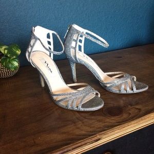 Nina Silver Metallic Heels Ankle Strap Sandals